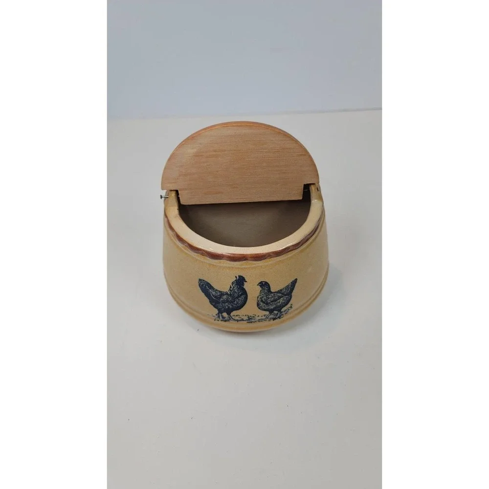 Vintage Salt Box with Hen and Rooster 70s
